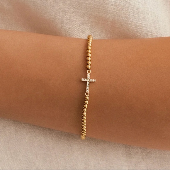 Mint&Lilly Jewelry - NWT. Mint & Lily. Gold Beaded Cross Bracelet